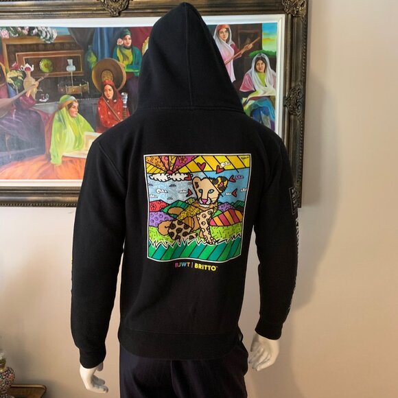 Romero Britto x  Black Jaguar White Tiger Foundation “Karma” Black Zip Closure H - Picture 11 of 12